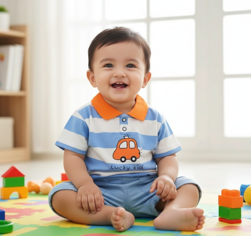 Sky color Big Stripe Polo T-shirt 