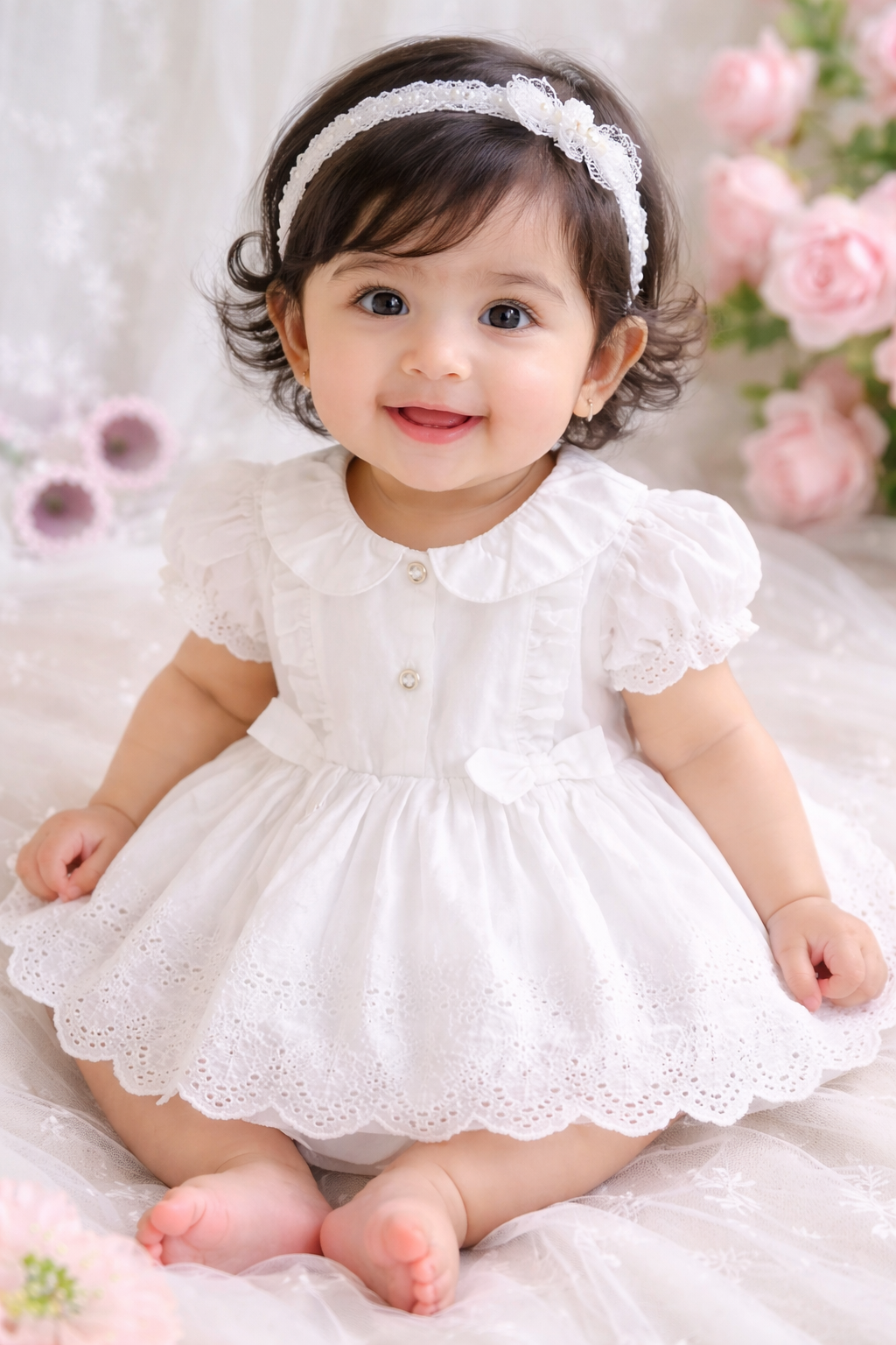 White Color Cotton Frock for Girls