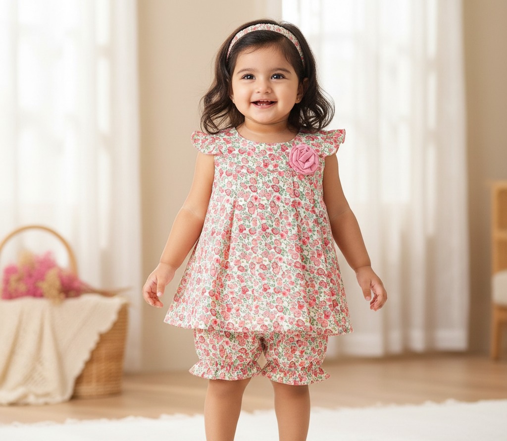 Pink Color Floral Print Frock & Pant