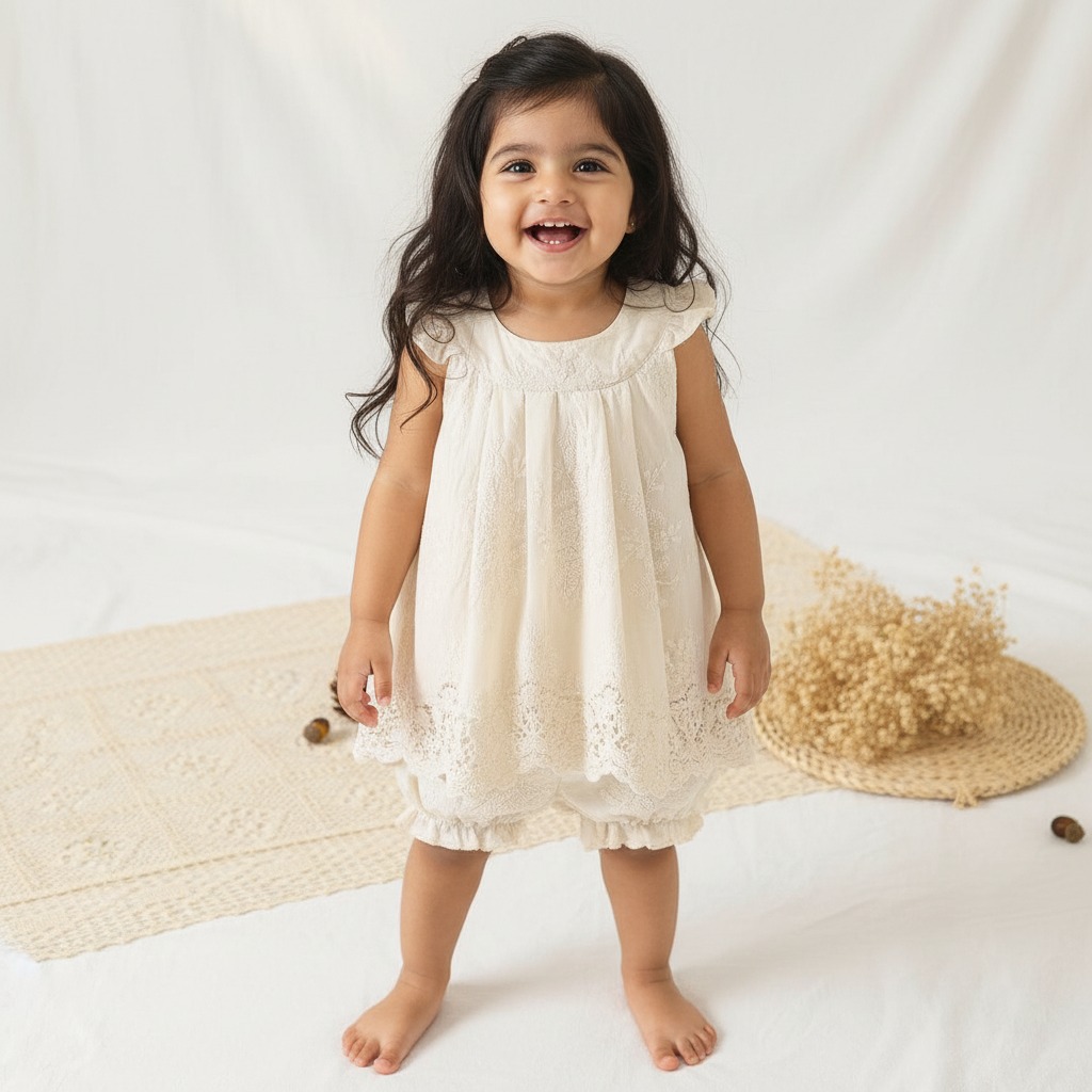 Beige color Embroiderer Cotton Tops & Pant Set