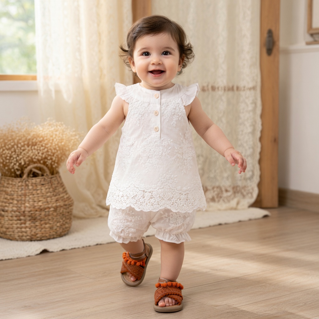 White Color Emboriderd Cotton Tops & Pant Set