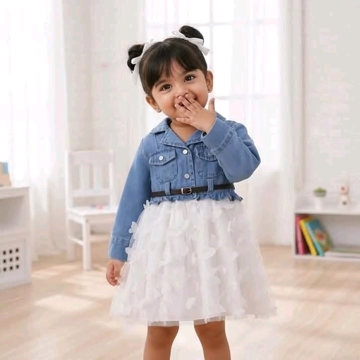 Denim Butterfly full sleeve frock