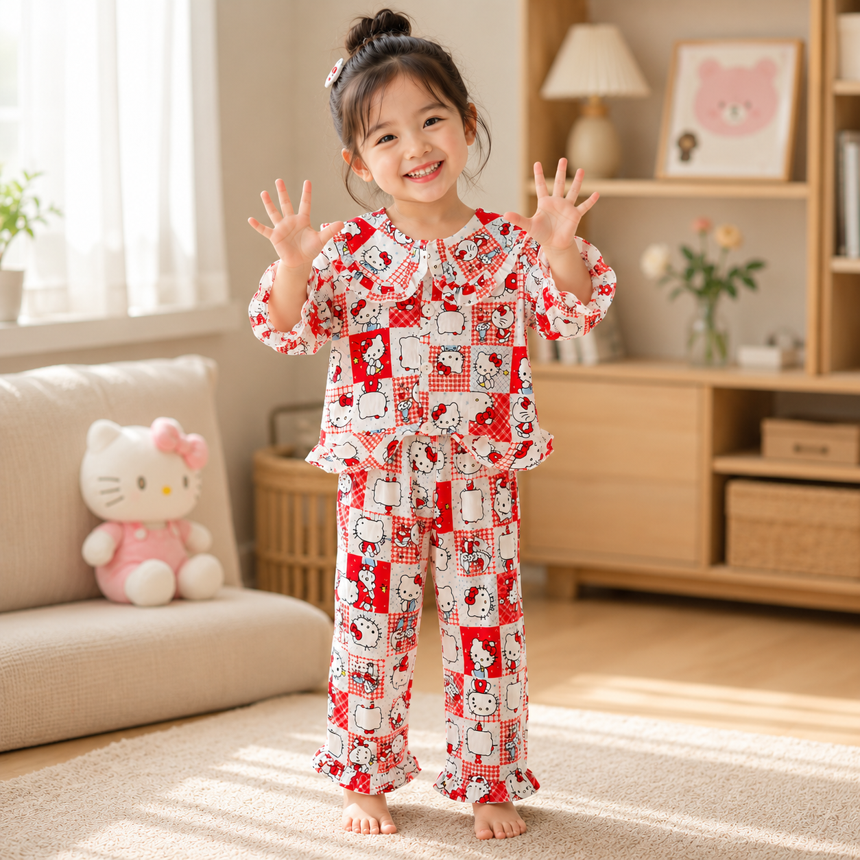 Red Hello Kitty Long Sleeve Kids Pajama Set