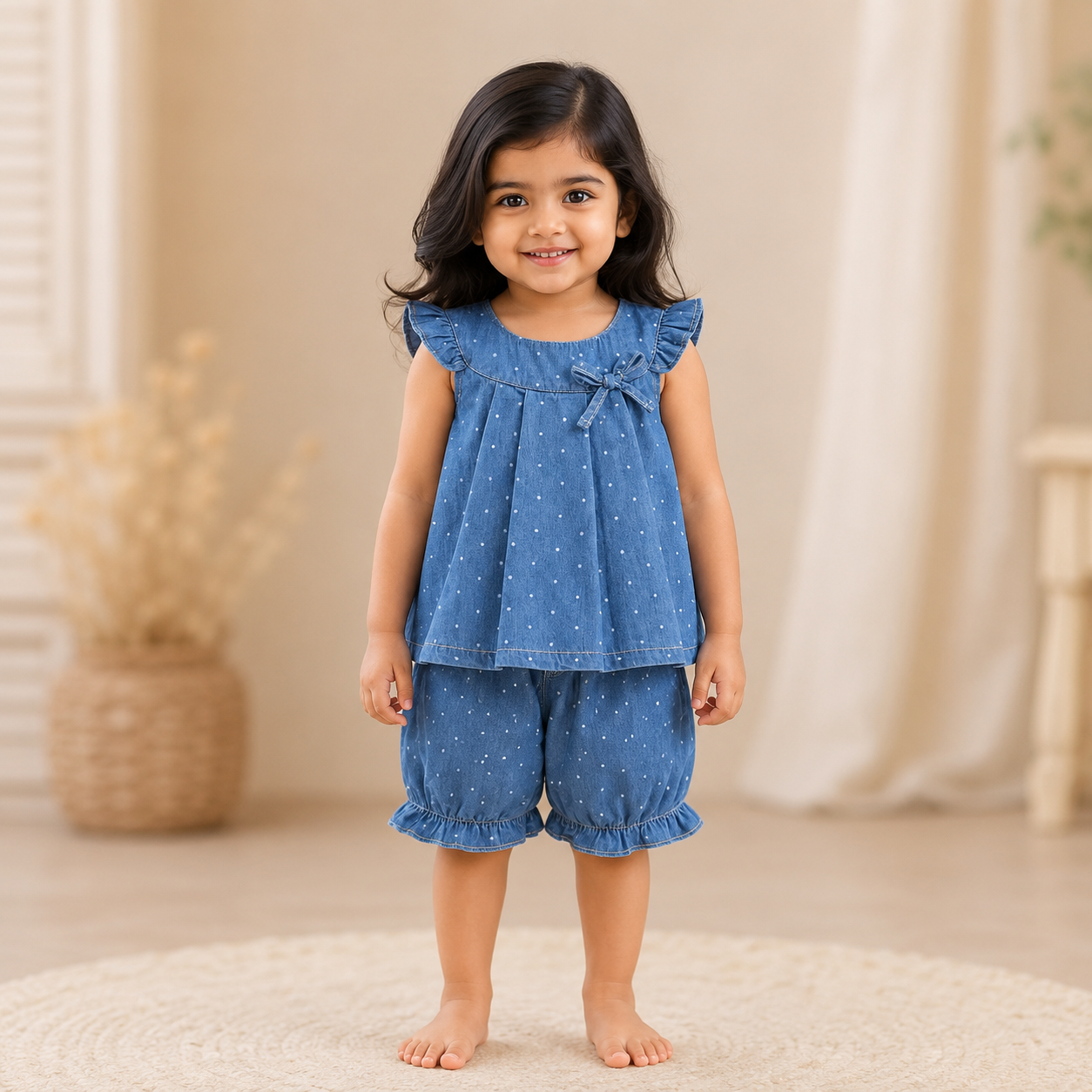 Denim Blue  Top & Shorts Set for Girls 